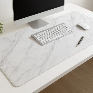 10 White Marble Desk Pad Large Stylish Mouse Pad Waterproof Faux Leather Writing Surface for Chic Office and Home Studio Setup
