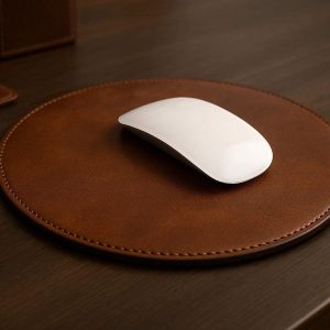 14 Premium Genuine Leather Mouse Pad Luxury Round Writing Surface for Executive Office Desk and High End Home Workspace Decor Brown