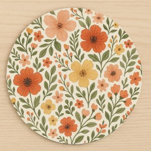16 Round Decorative Mouse Pad Floral Pattern Art Print Non Slip Rubber Base Small Circle Desktop Accessory for Women and Students