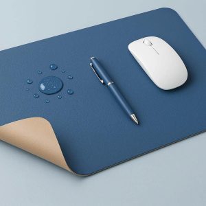 Double Sided PU Leather Mouse Pad Waterproof Desk Mat Easy to Clean Multi Color Writing Surface for Modern Home Office Blue