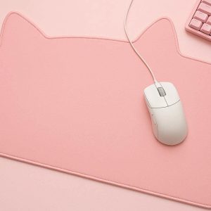 19 Cute Cat Ear Shaped Gaming Mouse Pad Large Desktop Mat Kawaii Room Decor for Girls with Non Slip Rubber Base Pink