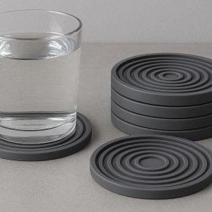 Silicone Drink Coaster Set Deep Grooved Design Non Slip Heat Resistant Flexible Table Mats for Cold and Hot Beverages Grey
