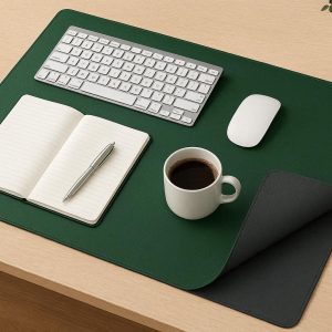 3 Dual Sided Desk Pad Protector Waterproof PU Leather Mouse Pad Multifunctional Writing Mat for Modern Office Decor Forest Green