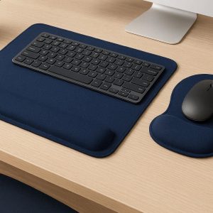 9 Ergonomic Desk Mat with Wrist Support Memory Foam Mouse Pad Set for Pain Relief and Comfortable Typing at Office Desk Navy